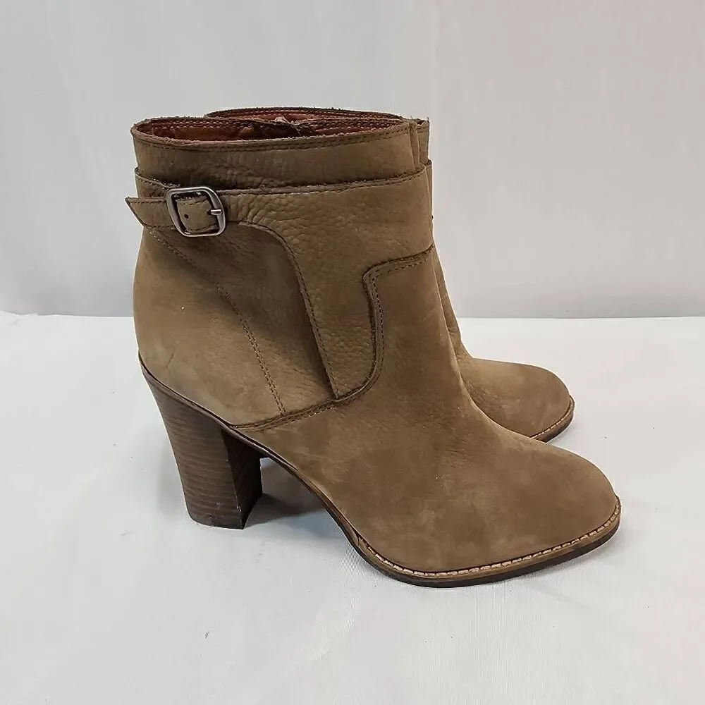 Lucky Brand Womens Size 7.5 M Brown Mink Leather Zip Buckle Ankle Fashion Boots